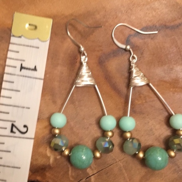 Turquoise AB + Mint Boho Earrings - Picture 4 of 5
